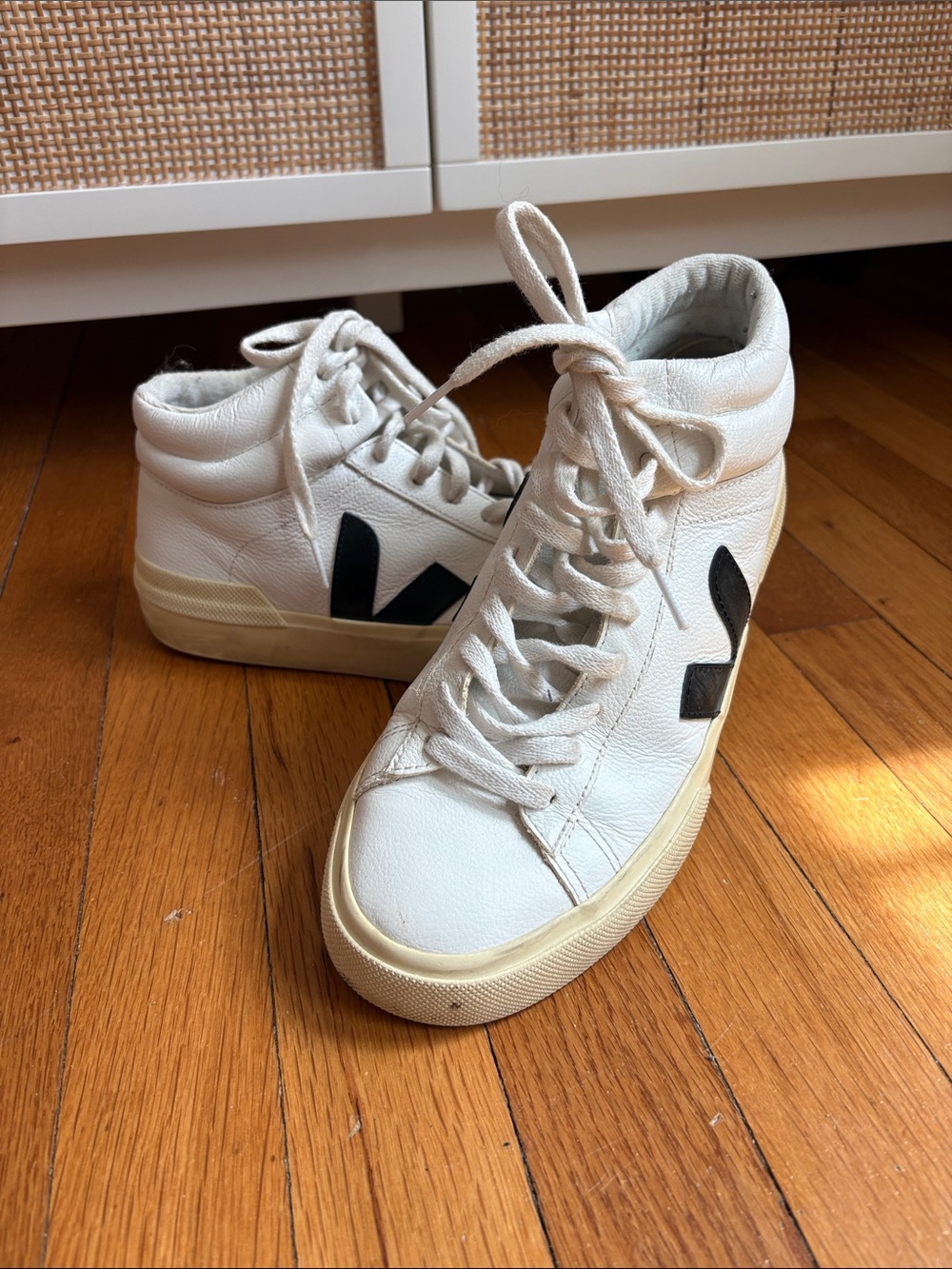 Veja White High-Top Sneakers with Black V Accent
